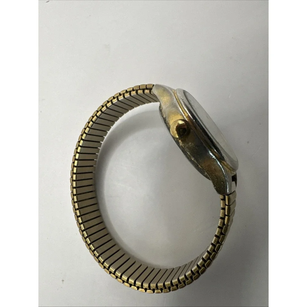 Vintage Timex Carriage Watch, Gold-Tone, Stretch Band, Indiglo, WR 30M